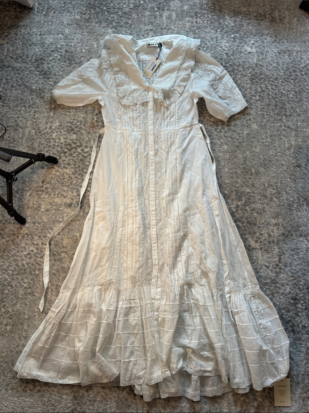 RIXO White Lace-Trim Button-Front Maxi Dress